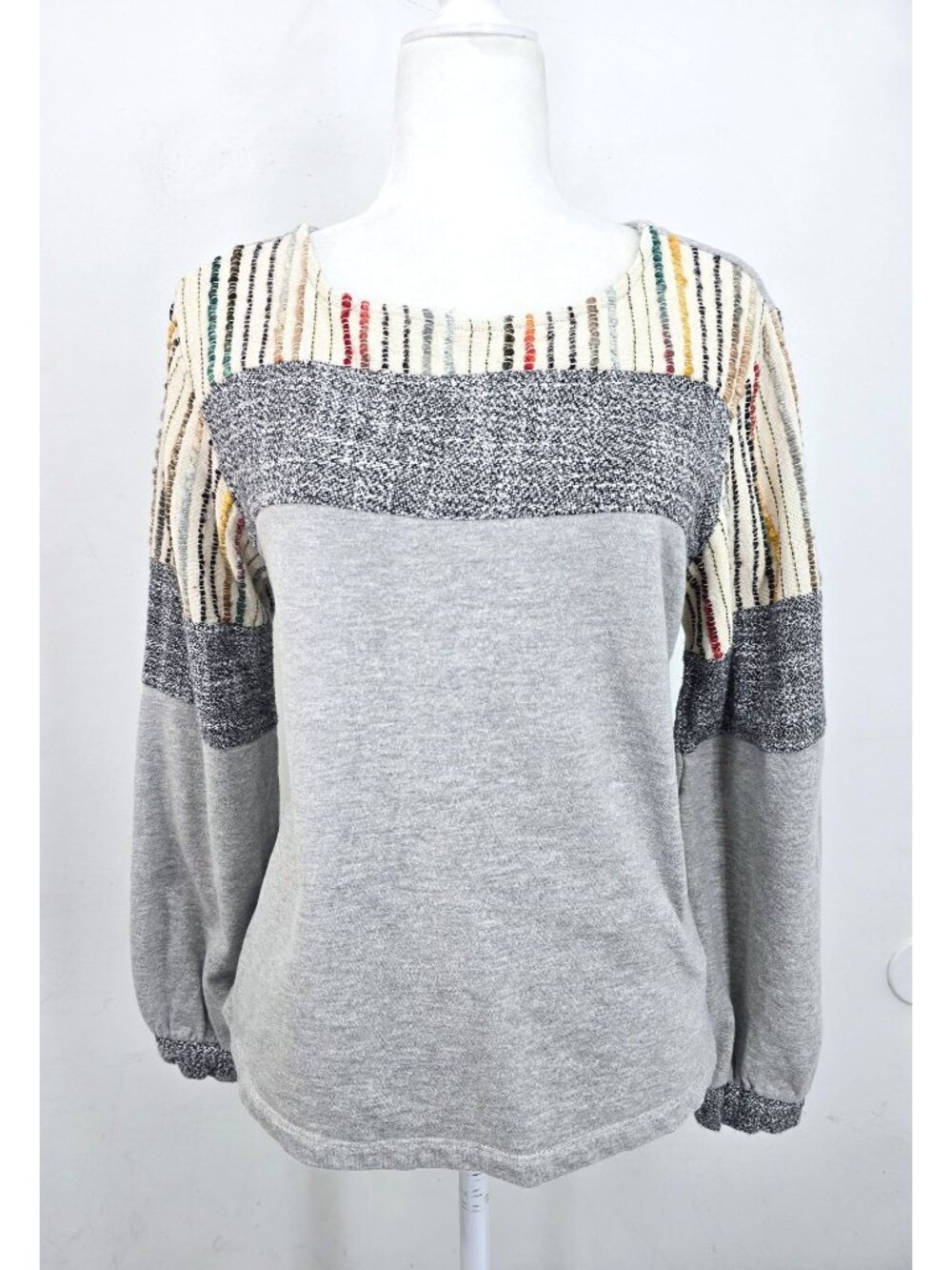 Anthropologie THML Heathered Grey Boho Patchwork Sweater Jumper Women Size M